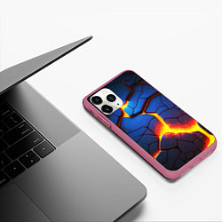 Чехол iPhone 11 Pro матовый Яркая неоновая лава, разломы, цвет: 3D-малиновый — фото 2