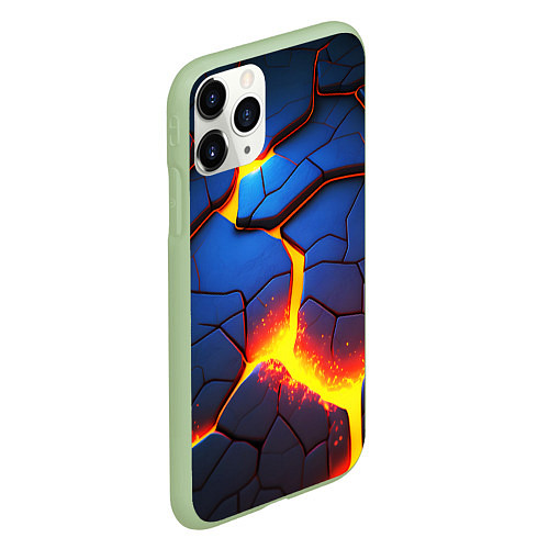 Чехол iPhone 11 Pro матовый Яркая неоновая лава, разломы / 3D-Салатовый – фото 2