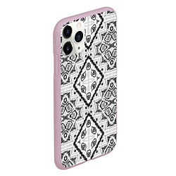Чехол iPhone 11 Pro матовый Бело-серый этнический орнамент, цвет: 3D-розовый — фото 2