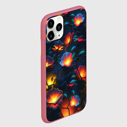 Чехол iPhone 11 Pro матовый Светящиеся цветы / 3D-Малиновый – фото 2