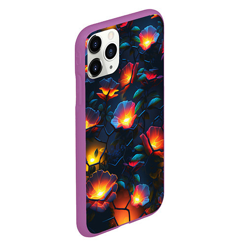 Чехол iPhone 11 Pro матовый Светящиеся цветы / 3D-Фиолетовый – фото 2