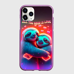 Чехол iPhone 11 Pro матовый Влюбленные ленивцы - всё что тебе нужно - это любо, цвет: 3D-фиолетовый