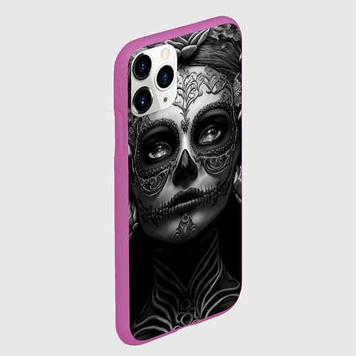 Чехол iPhone 11 Pro матовый Девушка с макияжем для дня мертвых / 3D-Фиолетовый – фото 2