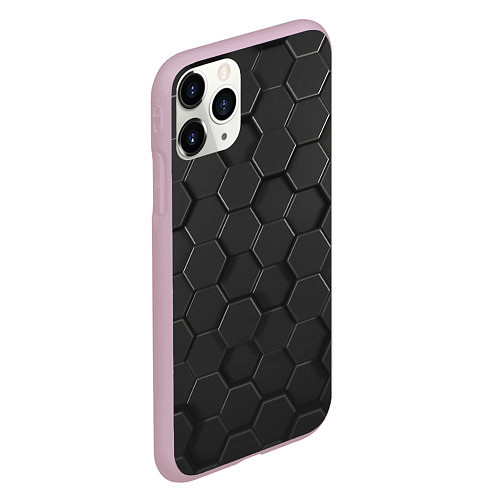 Чехол iPhone 11 Pro матовый Abstraction hexagon grey / 3D-Розовый – фото 2