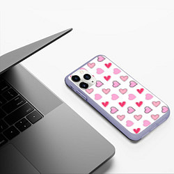 Чехол iPhone 11 Pro матовый Валентинки на белом фоне, цвет: 3D-светло-сиреневый — фото 2