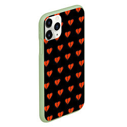 Чехол iPhone 11 Pro матовый Разбитые сердца на черном фоне, цвет: 3D-салатовый — фото 2