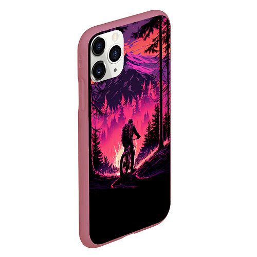 Чехол iPhone 11 Pro матовый Велопрогулка на закате / 3D-Малиновый – фото 2