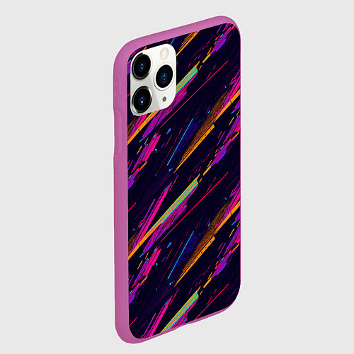 Чехол iPhone 11 Pro матовый Глитч полосы / 3D-Фиолетовый – фото 2