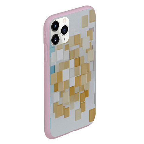 Чехол iPhone 11 Pro матовый Геометрические золотые, синие и белые кубы / 3D-Розовый – фото 2