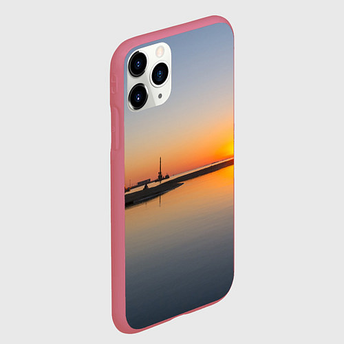 Чехол iPhone 11 Pro матовый Санкт-Петербург, закат на Финском заливе / 3D-Малиновый – фото 2