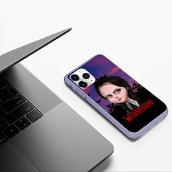 Чехол iPhone 11 Pro матовый Уэнсдэй кладбище арт, цвет: 3D-светло-сиреневый — фото 2