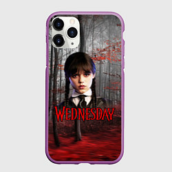 Чехол iPhone 11 Pro матовый Уэнсдэй осенний лес, цвет: 3D-фиолетовый