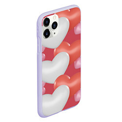 Чехол iPhone 11 Pro матовый Красно - белые сердца на красном фоне, цвет: 3D-светло-сиреневый — фото 2