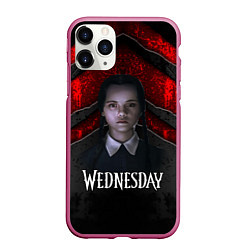 Чехол iPhone 11 Pro матовый Wedneday black and red, цвет: 3D-малиновый