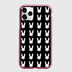 Чехол iPhone 11 Pro матовый Bunny pattern black, цвет: 3D-малиновый