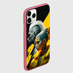 Чехол iPhone 11 Pro матовый Девушка и парень в стиле киберпанк, цвет: 3D-малиновый — фото 2