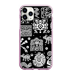 Чехол iPhone 11 Pro матовый Знаки племени Майя, цвет: 3D-розовый