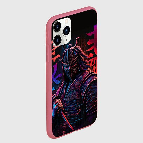 Чехол iPhone 11 Pro матовый Самурай неон / 3D-Малиновый – фото 2