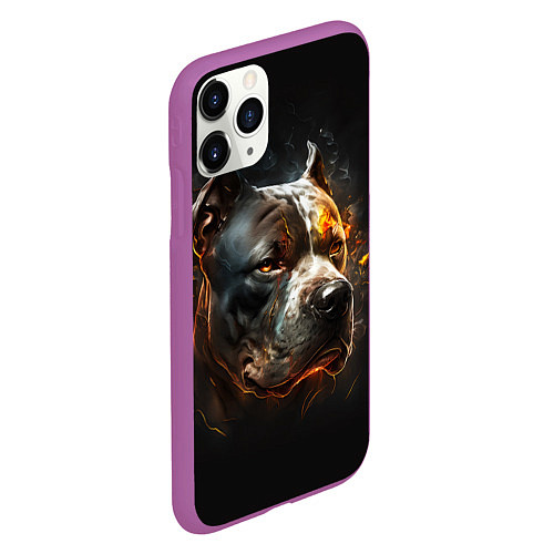 Чехол iPhone 11 Pro матовый Стаффордширский терьер - огонь / 3D-Фиолетовый – фото 2