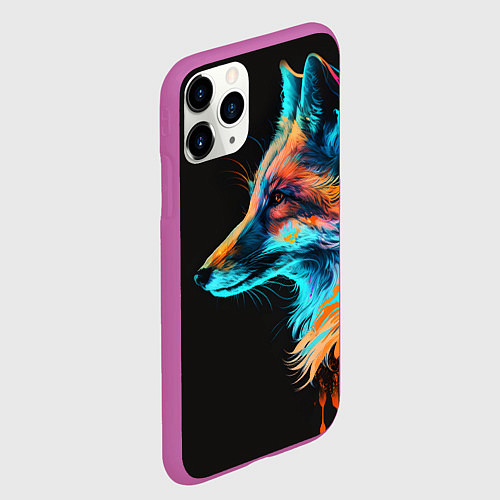 Чехол iPhone 11 Pro матовый Лиса красками / 3D-Фиолетовый – фото 2