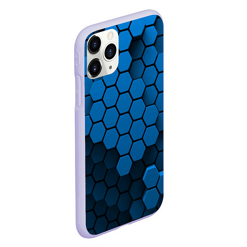 Чехол iPhone 11 Pro матовый Голубые соты абстракция / 3D-Светло-сиреневый – фото 2