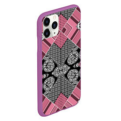 Чехол iPhone 11 Pro матовый Геометрический розово-черный с белым узор, цвет: 3D-фиолетовый — фото 2