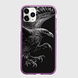 Чехол iPhone 11 Pro матовый Черно-белый ворон, цвет: 3D-фиолетовый