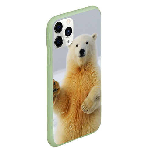 Чехол iPhone 11 Pro матовый Белый медведь приветствует / 3D-Салатовый – фото 2