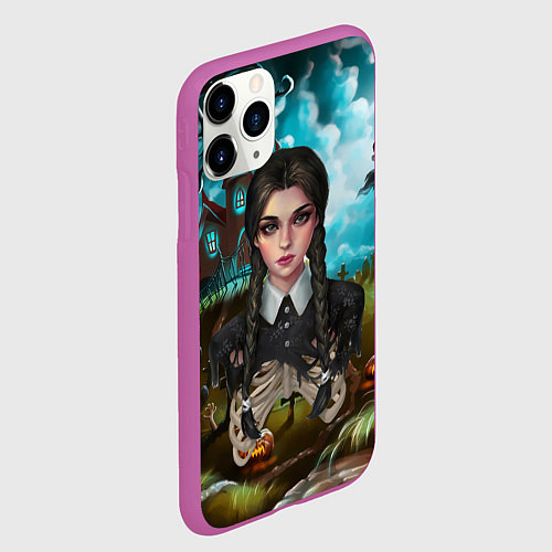 Чехол iPhone 11 Pro матовый Нарисованная дочь Уэнздей / 3D-Фиолетовый – фото 2