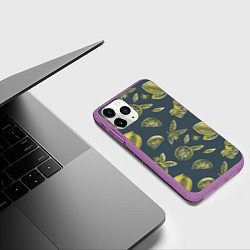 Чехол iPhone 11 Pro матовый Лимоны в карандаше на сером фоне, цвет: 3D-фиолетовый — фото 2