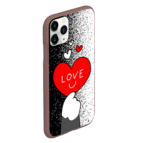 Чехол iPhone 11 Pro матовый Котик держит сердечко / 3D-Коричневый – фото 2
