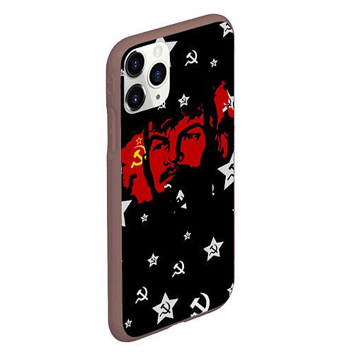 Чехол iPhone 11 Pro матовый Ленин на фоне звезд / 3D-Коричневый – фото 2