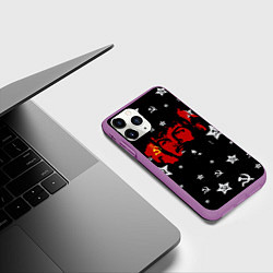 Чехол iPhone 11 Pro матовый Ленин на фоне звезд, цвет: 3D-фиолетовый — фото 2