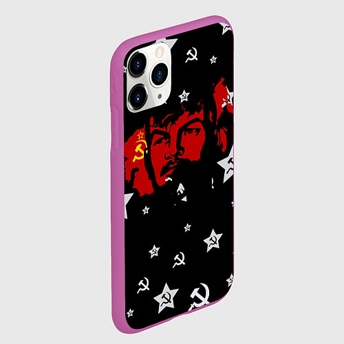 Чехол iPhone 11 Pro матовый Ленин на фоне звезд / 3D-Фиолетовый – фото 2