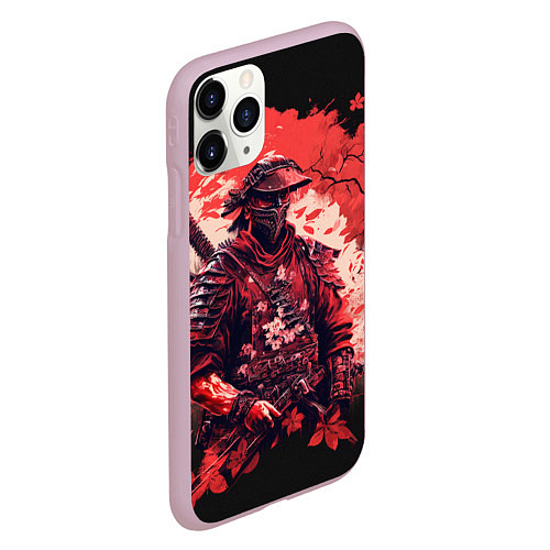Чехол iPhone 11 Pro матовый Самурай среди листьев / 3D-Розовый – фото 2