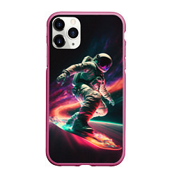 Чехол iPhone 11 Pro матовый Cosmonaut space surfing, цвет: 3D-малиновый