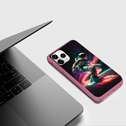 Чехол iPhone 11 Pro матовый Cosmonaut space surfing, цвет: 3D-малиновый — фото 2