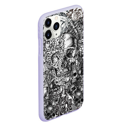Чехол iPhone 11 Pro матовый Татуировки черепов / 3D-Светло-сиреневый – фото 2