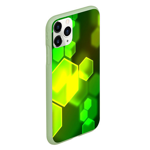 Чехол iPhone 11 Pro матовый Зелёные соты абстракция / 3D-Салатовый – фото 2