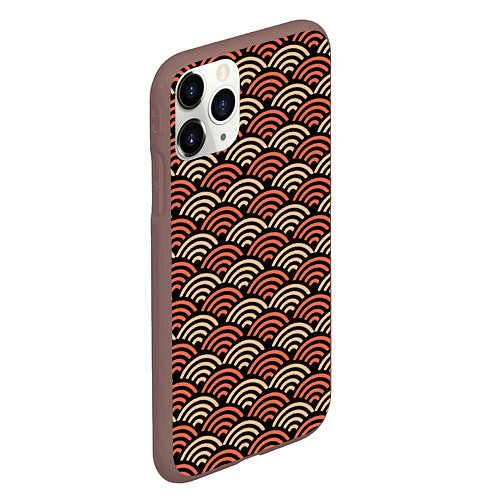Чехол iPhone 11 Pro матовый Японский оранжевый паттерн / 3D-Коричневый – фото 2
