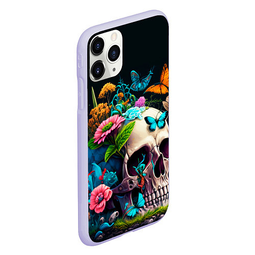 Чехол iPhone 11 Pro матовый Цветочный череп / 3D-Светло-сиреневый – фото 2