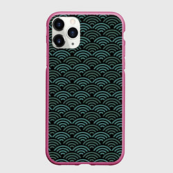 Чехол iPhone 11 Pro матовый Японский бирюзовый паттерн, цвет: 3D-малиновый