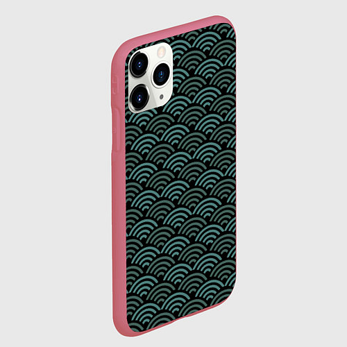 Чехол iPhone 11 Pro матовый Японский бирюзовый паттерн / 3D-Малиновый – фото 2