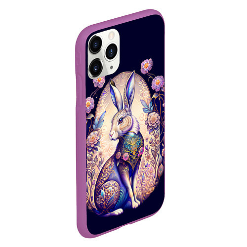 Чехол iPhone 11 Pro матовый Мистический заяц / 3D-Фиолетовый – фото 2