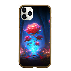 Чехол iPhone 11 Pro матовый Алая роза в ночном лесу, цвет: 3D-коричневый