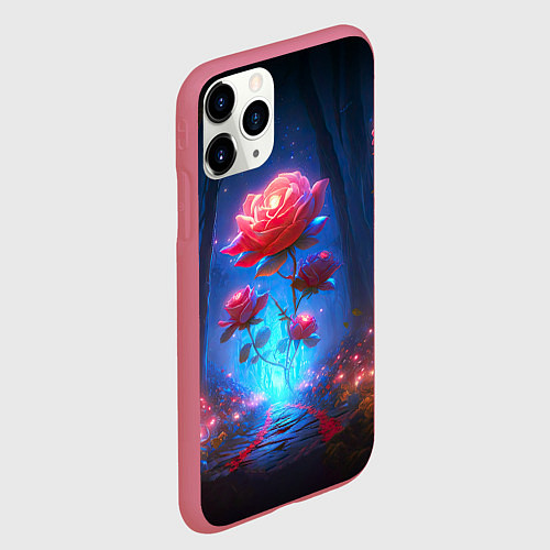 Чехол iPhone 11 Pro матовый Алая роза в ночном лесу / 3D-Малиновый – фото 2