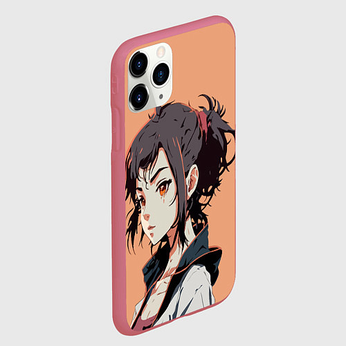 Чехол iPhone 11 Pro матовый Красивая девочка - аниме / 3D-Малиновый – фото 2