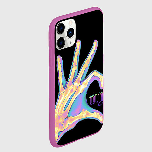Чехол iPhone 11 Pro матовый Сердечко левой рукой - неоновый рентген / 3D-Фиолетовый – фото 2