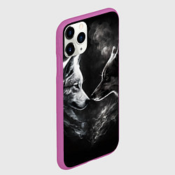 Чехол iPhone 11 Pro матовый Пара волков - белый и черный, цвет: 3D-фиолетовый — фото 2