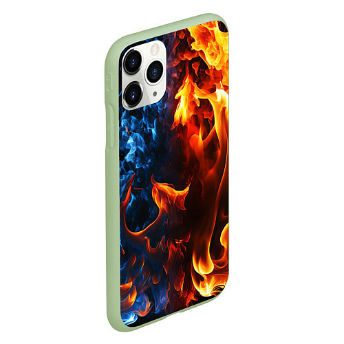Чехол iPhone 11 Pro матовый Битва огней - два пламени / 3D-Салатовый – фото 2